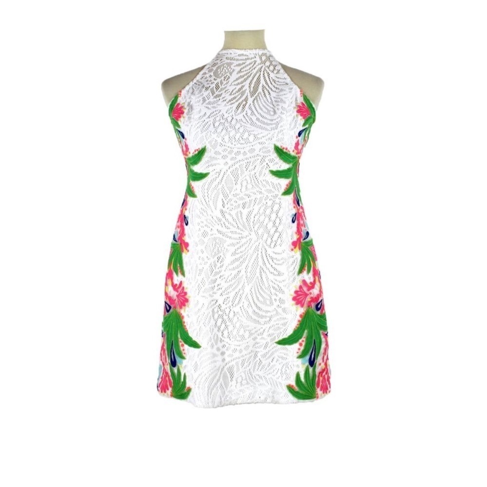 Lace Embroidered Lilly Pulitzer Pearl Shift Mini Sun Dress Tropical Fruit Size 2